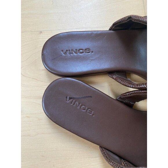 VINCE New Women's Brown "Dallas" Sandals Leather Slip On Flats - Picture 3 of 6
